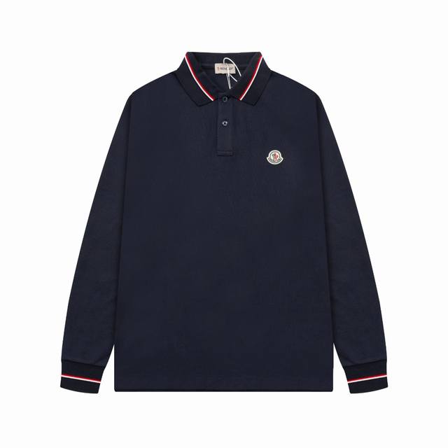 MONCLER 纯棉长袖polo 2024经典新款 原版定制 蒙口polo 后领口定制织带Logo 三标齐全 精工制作 无线头 无瑕疵 袖口织带 进出专柜无压力