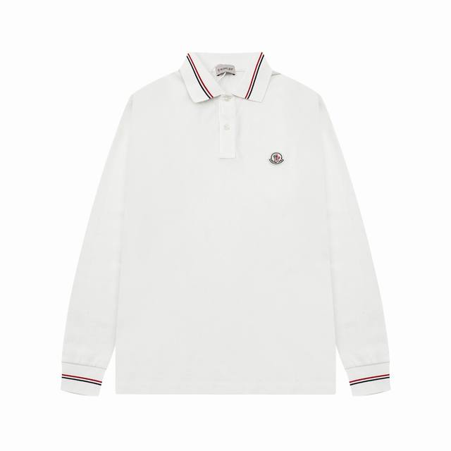 MONCLER 纯棉长袖polo 2024经典新款 原版定制 蒙口polo 后领口定制织带Logo 三标齐全 精工制作 无线头 无瑕疵 袖口织带 进出专柜无压力