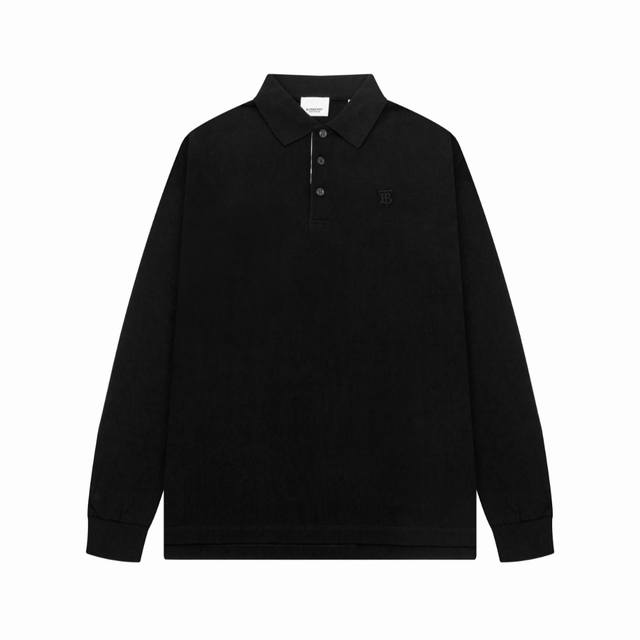 burberry新款巴宝莉翻领长袖Polo衫 经典TB刺绣定制字母标识纽扣，细节到位，采用 100% 棉质珠地布制成，手感舒适，配备用扣，三标齐全 面料：纯棉丝