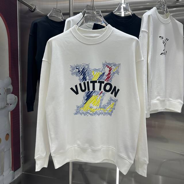 LV 2024 秋冬新款 个性印花圆领卫衣 男女同款 S M L XL XXL 五个码 黑色 白色 - 点击图像关闭