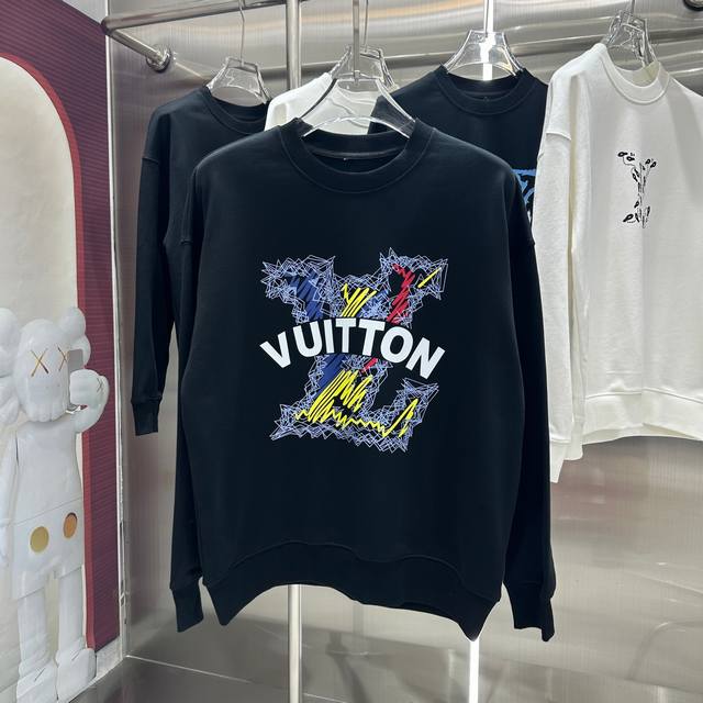 LV 2024 秋冬新款 个性印花圆领卫衣 男女同款 S M L XL XXL 五个码 黑色 白色