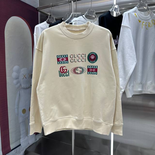 GUCCI 2024 秋冬新款 个性印花圆领卫衣 男女同款 S M L XL XXL 五个码 黑色 杏色