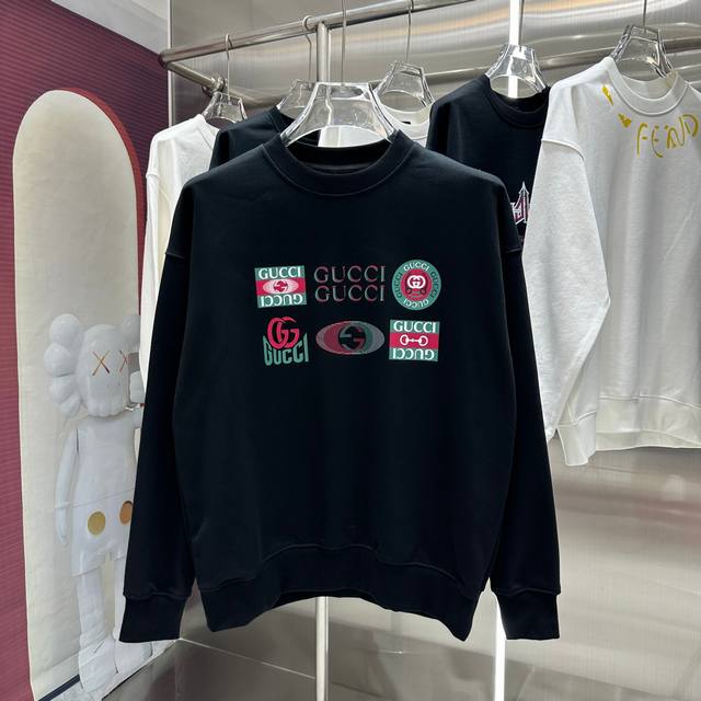 GUCCI 2024 秋冬新款 个性印花圆领卫衣 男女同款 S M L XL XXL 五个码 黑色 杏色