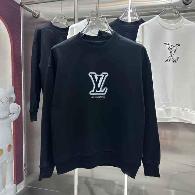 LV 2024 秋冬新款 个性印花圆领卫衣 男女同款 S M L XL XXL 五个码 黑色 白色