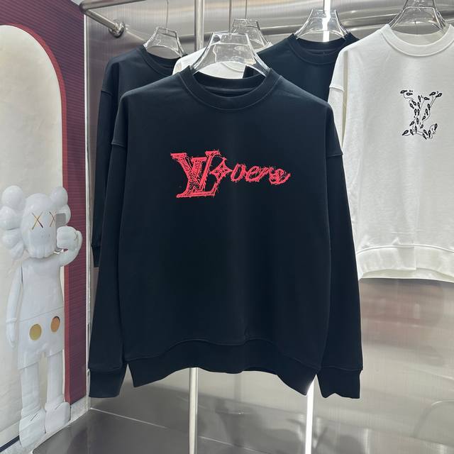 LV 2024 秋冬新款 个性印花圆领卫衣 男女同款 S M L XL XXL 五个码 黑色 白色