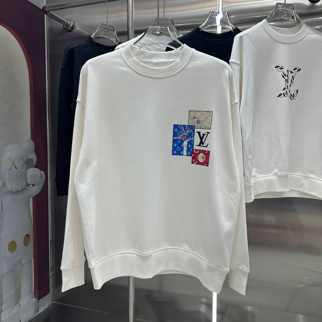 LV 2024 秋冬新款 个性印花圆领卫衣 男女同款 S M L XL XXL 五个码 黑色 白色