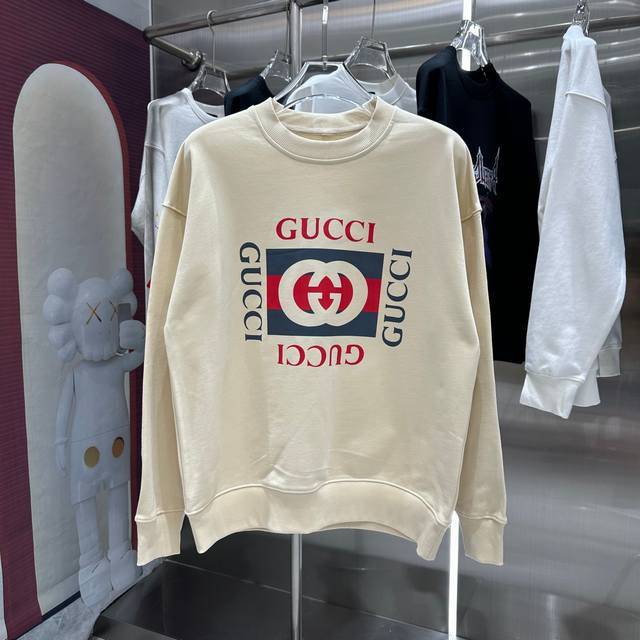 GUCCI 2024 秋冬新款 个性印花圆领卫衣 男女同款 S M L XL XXL 五个码 黑色 杏色