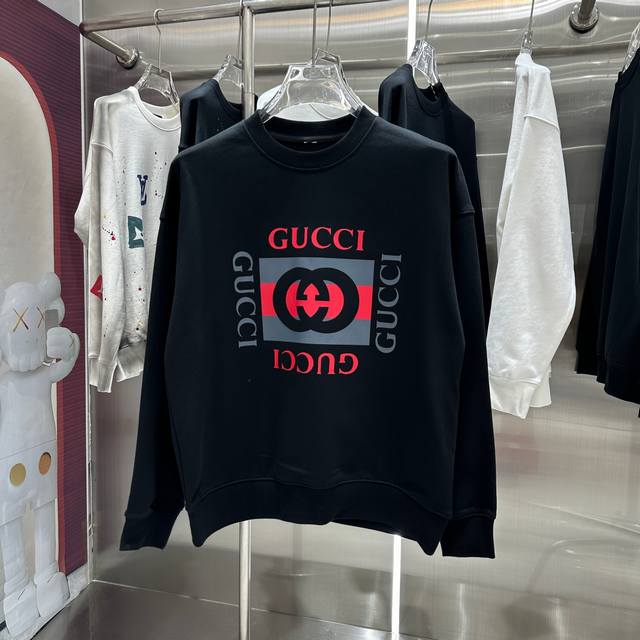 GUCCI 2024 秋冬新款 个性印花圆领卫衣 男女同款 S M L XL XXL 五个码 黑色 杏色