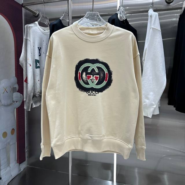 GUCCI 2024 秋冬新款 个性印花圆领卫衣 男女同款 S M L XL XXL 五个码 黑色 杏色