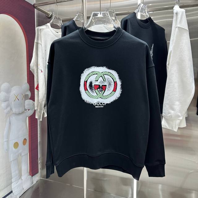 GUCCI 2024 秋冬新款 个性印花圆领卫衣 男女同款 S M L XL XXL 五个码 黑色 杏色