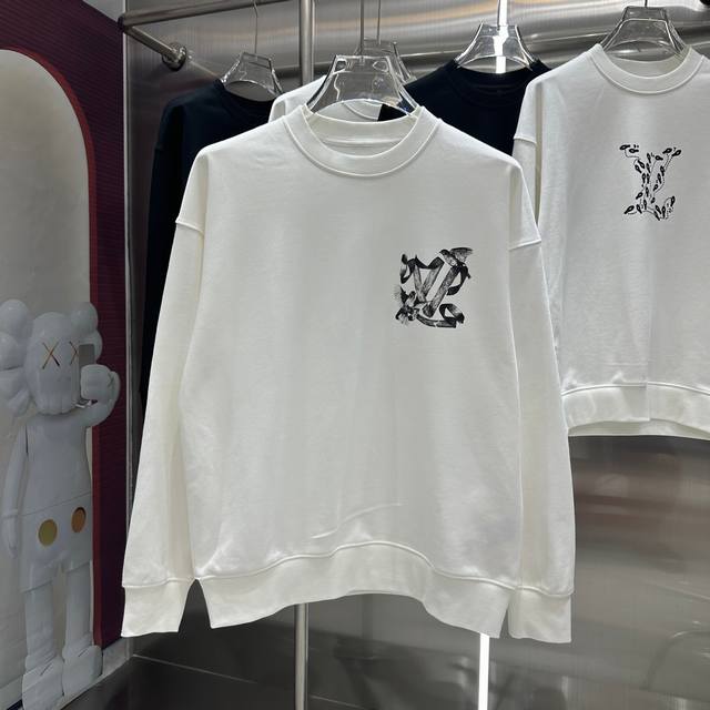 LV 2024 秋冬新款 个性印花圆领卫衣 男女同款 S M L XL XXL 五个码 黑色 白色