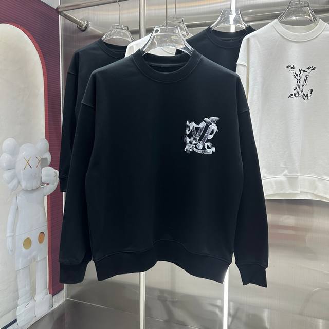 LV 2024 秋冬新款 个性印花圆领卫衣 男女同款 S M L XL XXL 五个码 黑色 白色