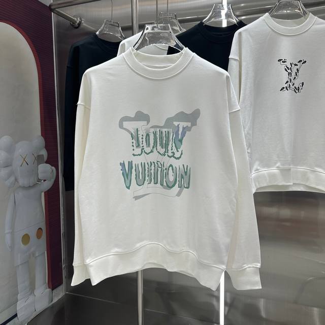 LV 2024 秋冬新款 个性印花圆领卫衣 男女同款 S M L XL XXL 五个码 黑色 白色