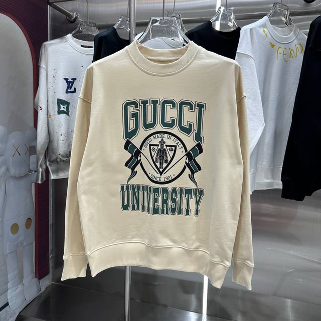 Gucci 2024 秋冬新款 个性印花圆领卫衣 男女同款 S M L XL XXL 五个码 黑色 杏色