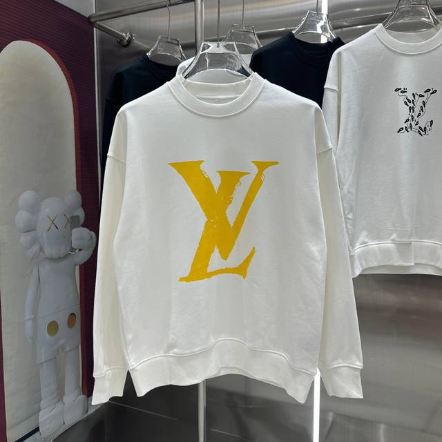 LV 2024 秋冬新款 个性印花圆领卫衣 男女同款 S M L XL XXL 五个码 黑色 白色