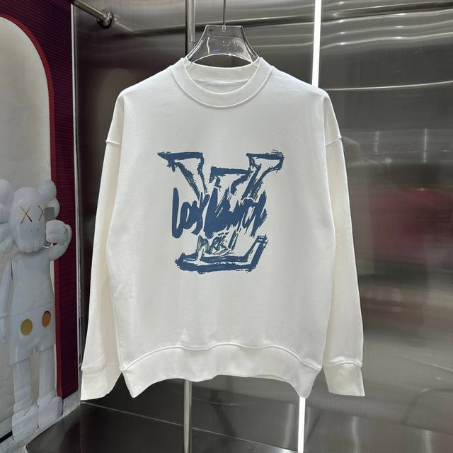 LV 2024 秋冬新款 个性印花圆领卫衣 男女同款 S M L XL XXL 五个码 黑色 白色