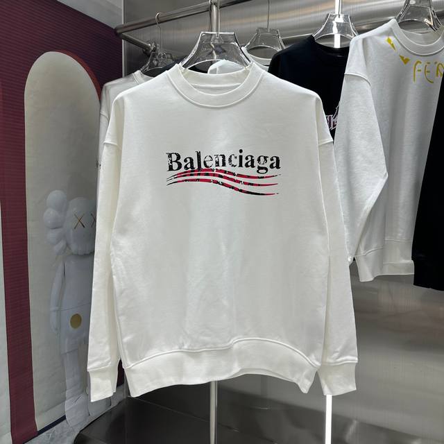 BAL 2024 秋冬新款 个性印花圆领卫衣 男女同款 S M L XL XXL 五个码 黑色 白色