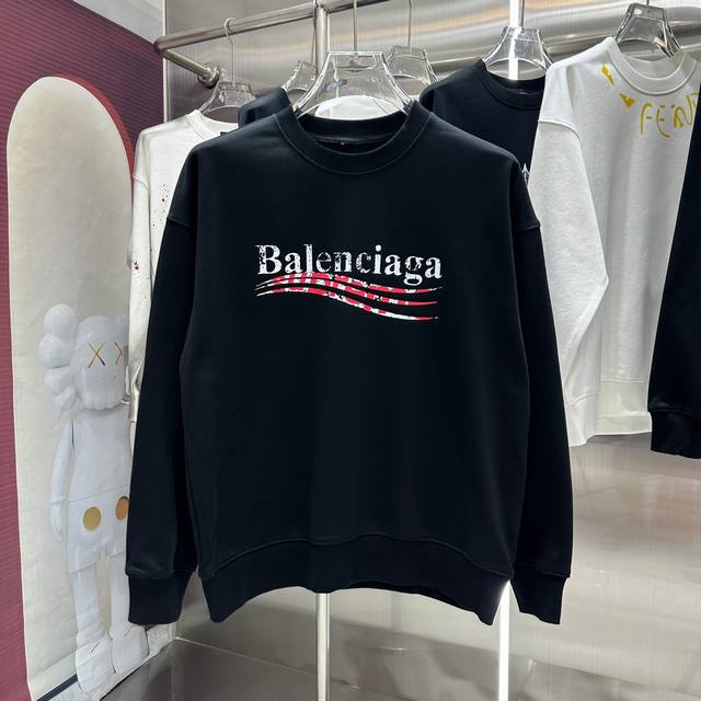 BAL 2024 秋冬新款 个性印花圆领卫衣 男女同款 S M L XL XXL 五个码 黑色 白色