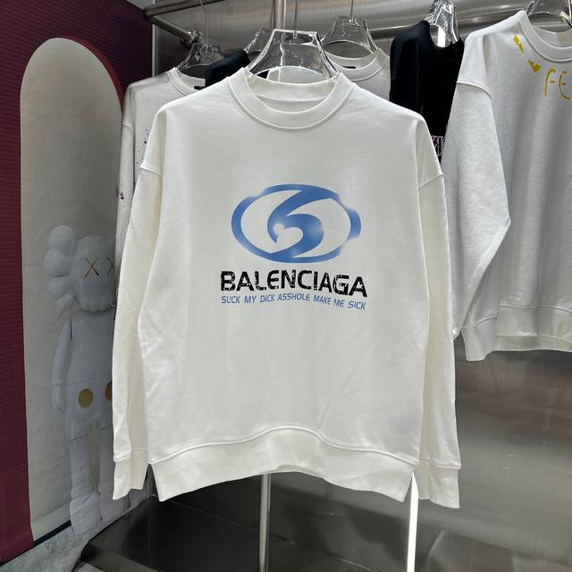 BAL 2024 秋冬新款 个性印花圆领卫衣 男女同款 S M L XL XXL 五个码 黑色 白色