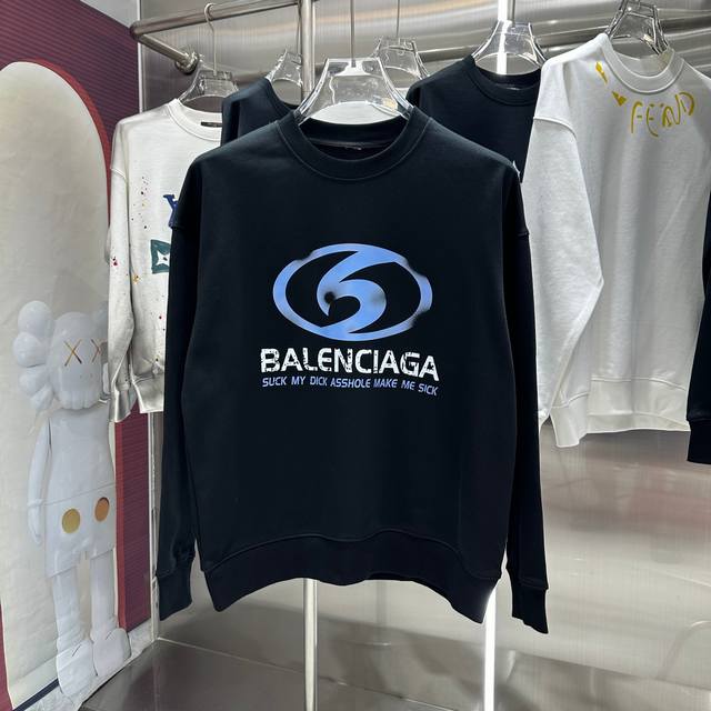 BAL 2024 秋冬新款 个性印花圆领卫衣 男女同款 S M L XL XXL 五个码 黑色 白色