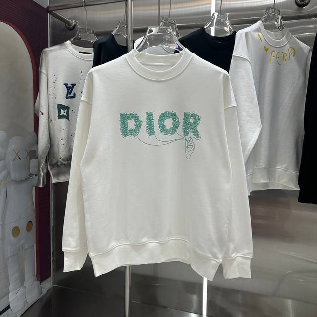 DIOR 2024 秋冬新款 胸前印花圆领卫衣 男女同款 S M L XL XXL 五个码 黑色 白色