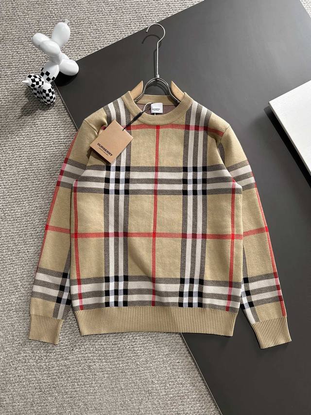 BURBERRY* 2024秋款上新 巴宝莉 男女同款 24ss经典格子针织毛衣 订织精梳包芯纱面料 定染线沙 进口机横织 订织滚边螺纹 YB还原五金辅料 颜色