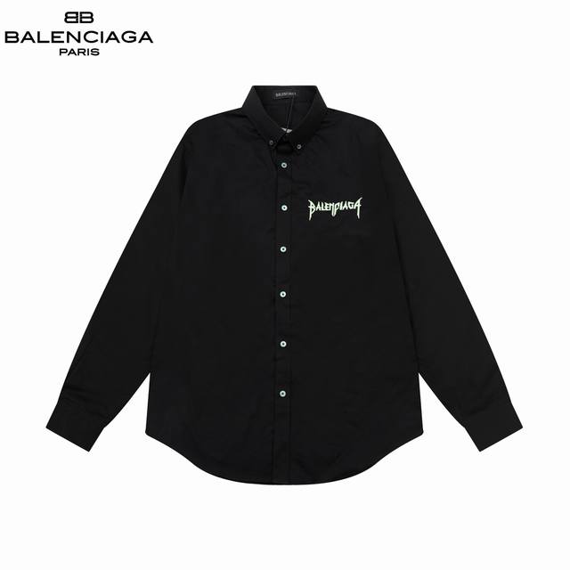 Balenciaga 巴黎 胸前荧光Logo字母刺绣长袖宽松版型衬衫 2024ss官网新款长袖 衬衫 衬衣，精美绣花Logo 高端版本，专柜定制面料 透气舒适度