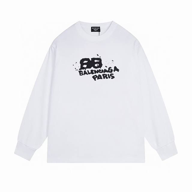 NO:B013# 顶级版本.官网品质 BALENCIAGA 巴黎.LOGO经典图案印花长袖T恤.砖柜同步.第一时间正品研制，欢迎对比！面料采用巴黎ZP定织定染全