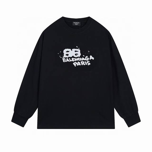 NO:B013# 顶级版本.官网品质 BALENCIAGA 巴黎.LOGO经典图案印花长袖T恤.砖柜同步.第一时间正品研制，欢迎对比！面料采用巴黎ZP定织定染全