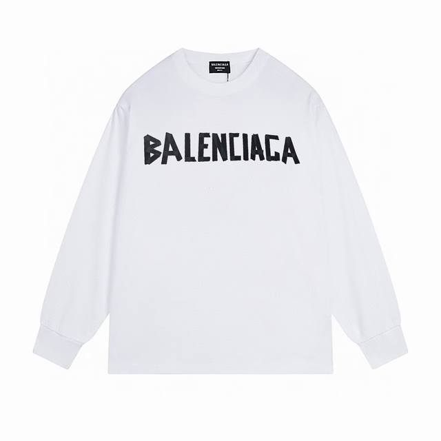 NO:B009# 顶级版本.官网品质 BALENCIAGA 巴黎.LOGO经典图案印花长袖T恤.砖柜同步.第一时间正品研制，欢迎对比！面料采用巴黎ZP定织定染全