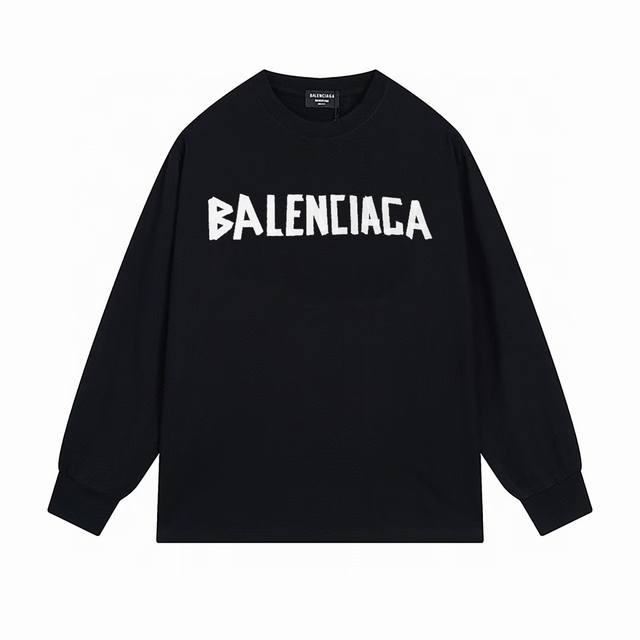 NO:B009# 顶级版本.官网品质 BALENCIAGA 巴黎.LOGO经典图案印花长袖T恤.砖柜同步.第一时间正品研制，欢迎对比！面料采用巴黎ZP定织定染全