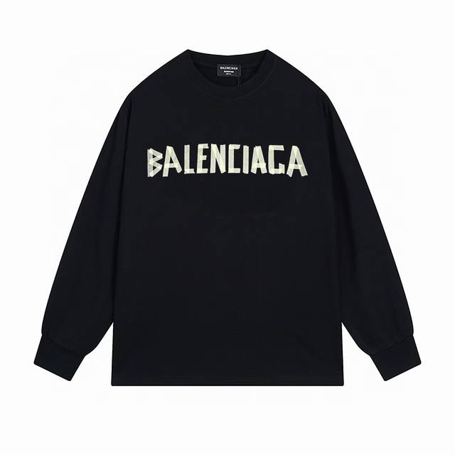 NO:B008# 顶级版本.官网品质 BALENCIAGA 巴黎.LOGO经典图案印花长袖T恤.砖柜同步.第一时间正品研制，欢迎对比！面料采用巴黎ZP定织定染全