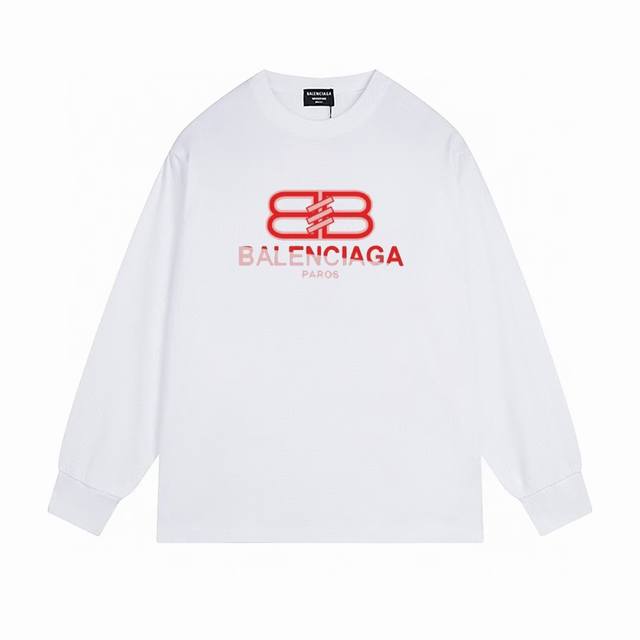 NO:B007# 顶级版本.官网品质 BALENCIAGA 巴黎.LOGO经典图案印花长袖T恤.砖柜同步.第一时间正品研制，欢迎对比！面料采用巴黎ZP定织定染全