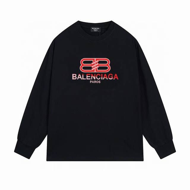 NO:B007# 顶级版本.官网品质 BALENCIAGA 巴黎.LOGO经典图案印花长袖T恤.砖柜同步.第一时间正品研制，欢迎对比！面料采用巴黎ZP定织定染全