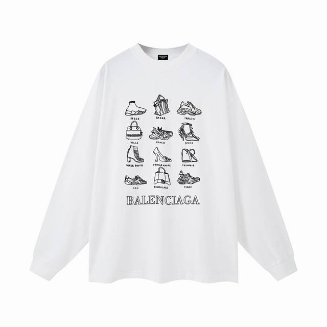 NO:B003# 330克 270克 顶级版本.官网品质 BALENCIAGA 巴黎.24新款.LOGO经典图案印花长袖T恤.砖柜同步.第一时间正品研制，欢迎对