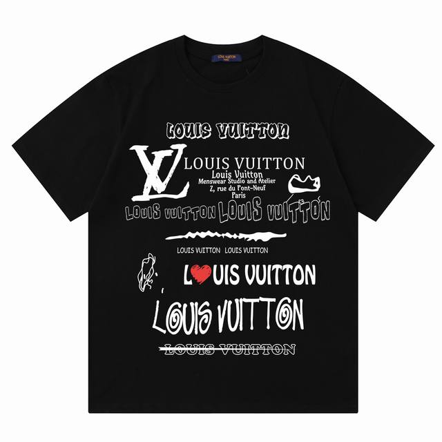 款号：LVS832 路易威登 LOUISVUTTON 春夏新款 短袖T恤 彩色lv经典图案logo 完美细节处理双纱重磅2830克纯棉面料 颜色 黑色 白色 码