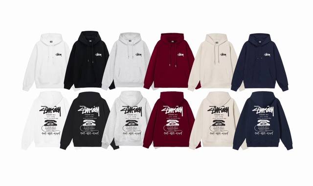 毛圈 加绒 上新 款号：S2080 STUSSY 斯图西 Stussy OLD PHONE TEE PIGMENT DYED E话图案印花连帽卫衣 男女同款 不