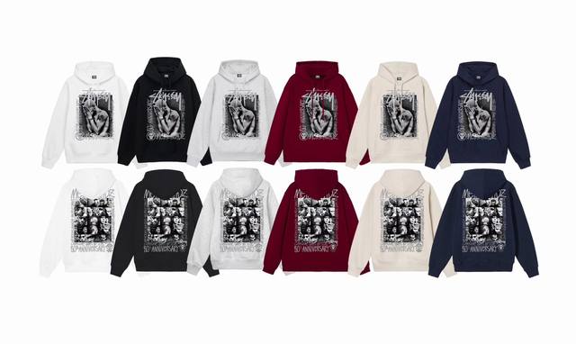 毛圈 加绒 上新 款号：S2078 STUSSY 斯图西 Stussy x Metalheadz 联名款 SS24 胸前logo人物图案印花连帽卫衣 男女同款