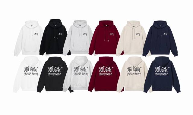 毛圈 加绒 上新 款号：S2073 STUSSY 斯图西 Stussy LAGUNA BEACH斯图西短袖男拉古纳海滩草写字母图案印花连帽卫衣 男女同款 不起球