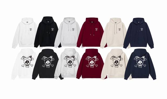 毛圈 加绒 上新 款号：S2071 STUSSY 斯图西 Stussy SKULL & BONES TEE PIGMENTDYED 骷髅头图案印花连帽卫衣 男女