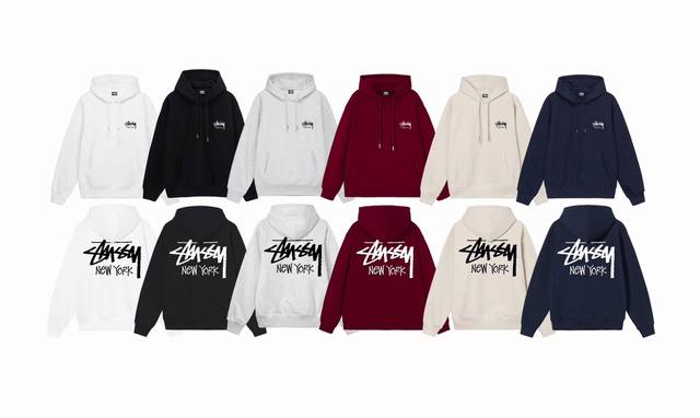 毛圈 加绒 上新 款号：S2070 STUSSY 斯图西 Stussy 纽约定制logo图案印花连帽卫衣 男女同款 不起球不掉色 大毛圈落肩版型 二本针加持 拒