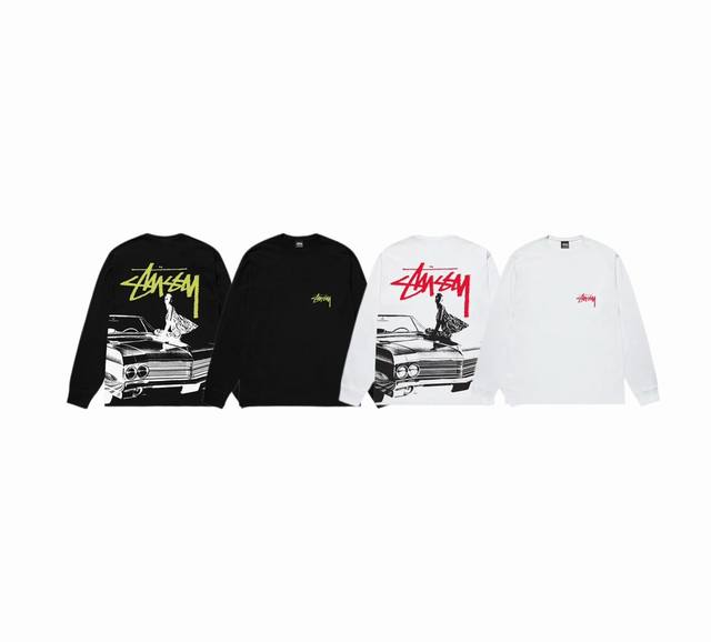 上新款号：S1088 STUSSY 斯图西 Stussy SS24 BEAT CRAZY LS TEE 圆领字母印花简约长袖卫衣 男女同款 原版打造 细节高控