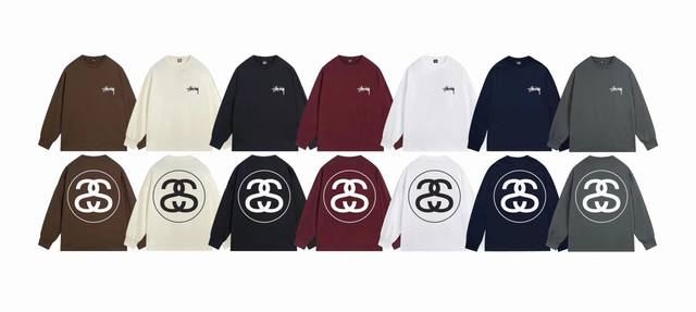 上新款号：S1084 STUSSY 斯图西 Stussy Big Link Tee 几何图案印花圆领tee秋季宽松长袖T恤.情侣搭配。 原版打造 细节高控 -面