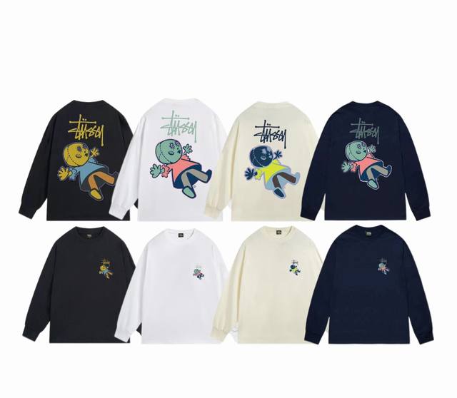 上新款号：S1083 STUSSY 斯图西 Stussy FW24 Dollie Pigment Dyed Tee布偶印花圆领tee秋季宽松长袖T恤.情侣搭配。