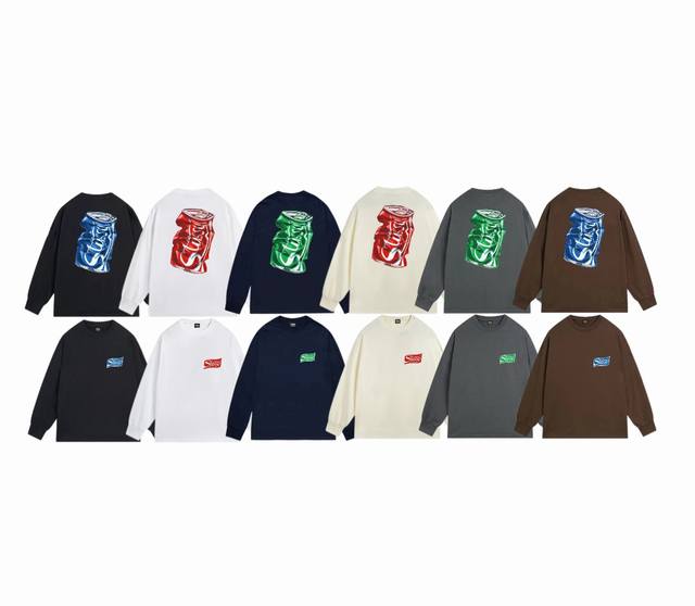 上新款号：S1075 STUSSY 斯图西 Stussy 字母Logo印花背后汽水罐图案圆领tee秋季宽松长袖T恤.情侣搭配。 原版打造 细节高控 -面料精选2