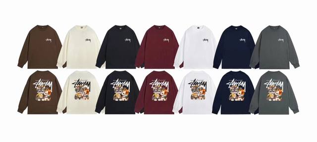 上新款号：S1071 STUSSY 斯图西 Stussy SS24 系列 Kittens Tee 3D猫咪卡通图案圆领tee秋季宽松长袖T恤.情侣搭配。 原版打