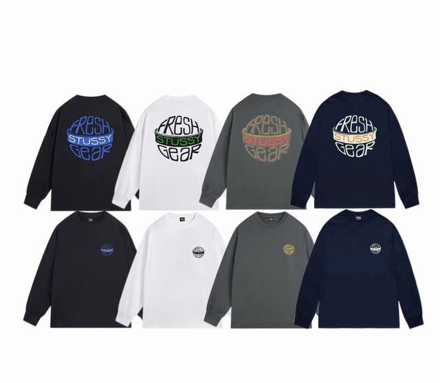 上新款号：S1069 STUSSY 斯图西 Stussy SS24 创意自体印花圆领tee秋季宽松长袖T恤.情侣搭配。 原版打造 细节高控 -面料精选280g纯