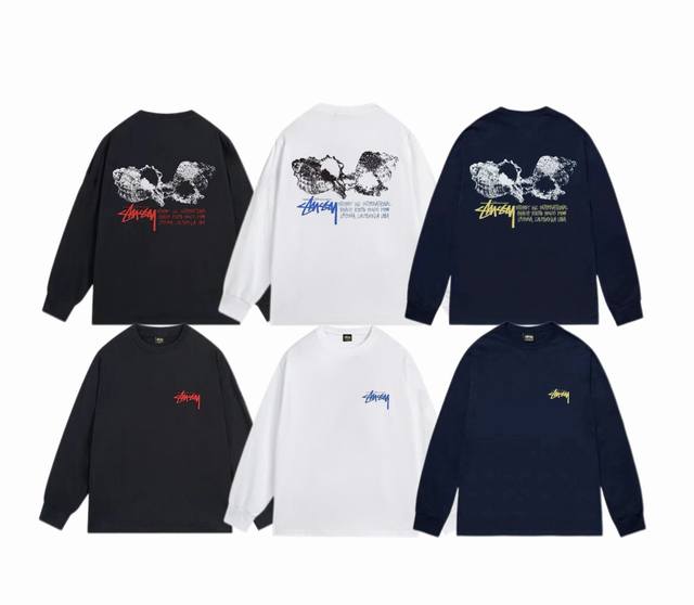 上新款号：S1067 STUSSY 斯图西 Stussy SS24 贝壳印花圆领tee秋季宽松长袖T恤.情侣搭配。 原版打造 细节高控 -面料精选280g纯棉面