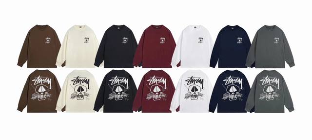 上新款号：S1066 STUSSY 斯图西 Stussy SS24 休闲字母骷髅头印花圆领tee秋季宽松长袖T恤.情侣搭配。 原版打造 细节高控 -面料精选28