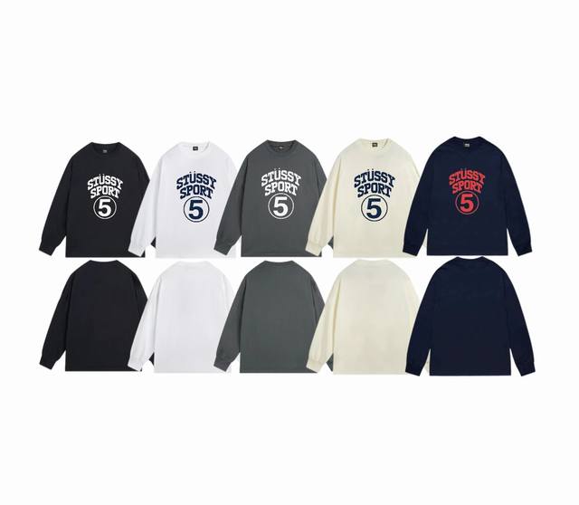 上新款号：S1062 STUSSY 斯图西 Stussy FW24 短袖男SPORT字母印花圆领tee秋季宽松长袖T恤.情侣搭配。 原版打造 细节高控 -面料精